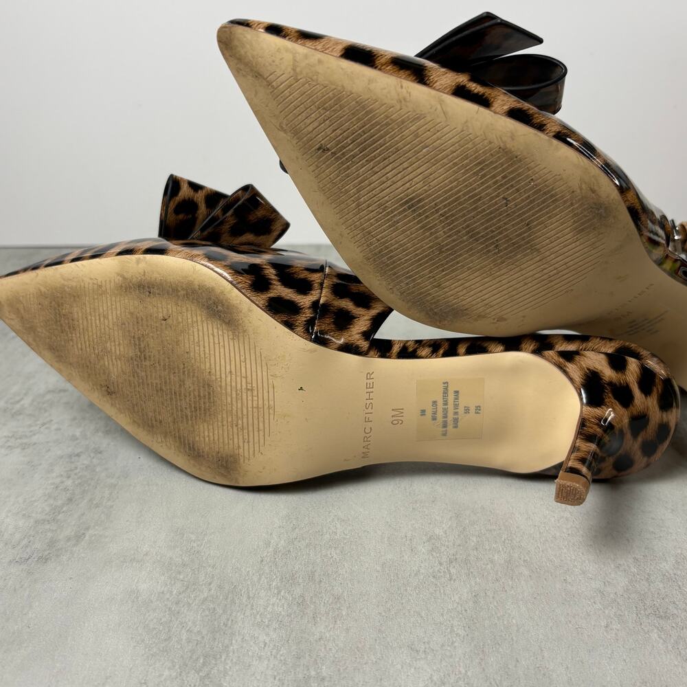 Marc Fisher Women's 9M Allon Slingback Pumps Leopard Print Patent Pointed Toe - Picture 14 of 14